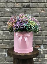 Цветочная композиция из Гипсофила и Розы в шляпной коробке в Железноводске