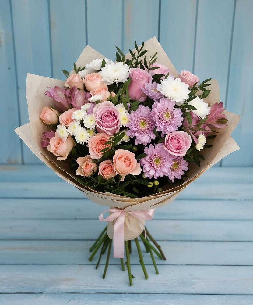 Букет цветов из: Хризантемы, Розы и Альстромерии в Железноводске