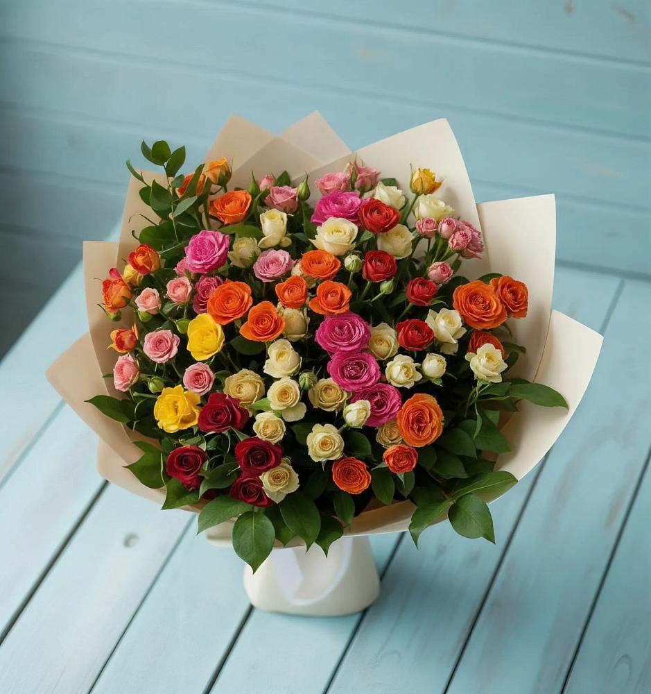 Букет Микс из разноцветных кустовых роз в Железноводске