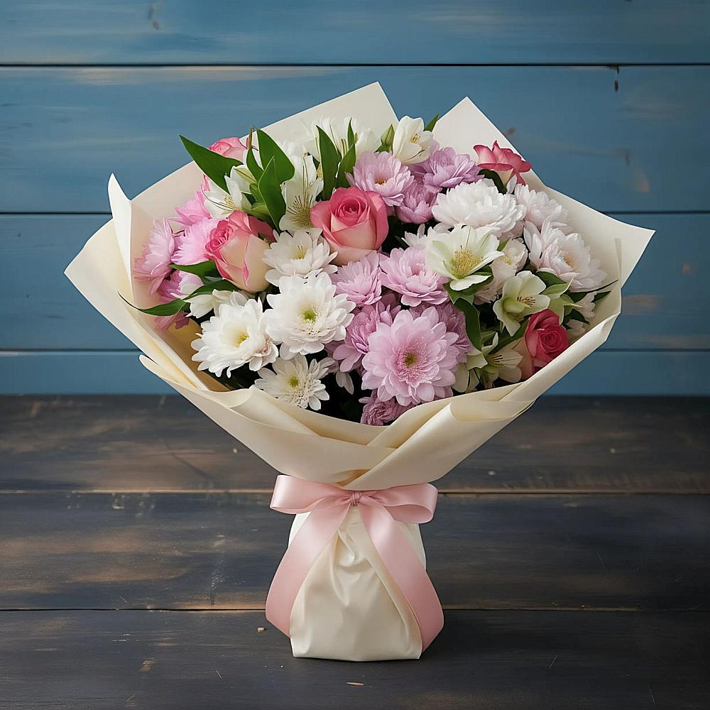 Букет цветов из: Хризантемы, Альстромерии и Розы в Железноводске